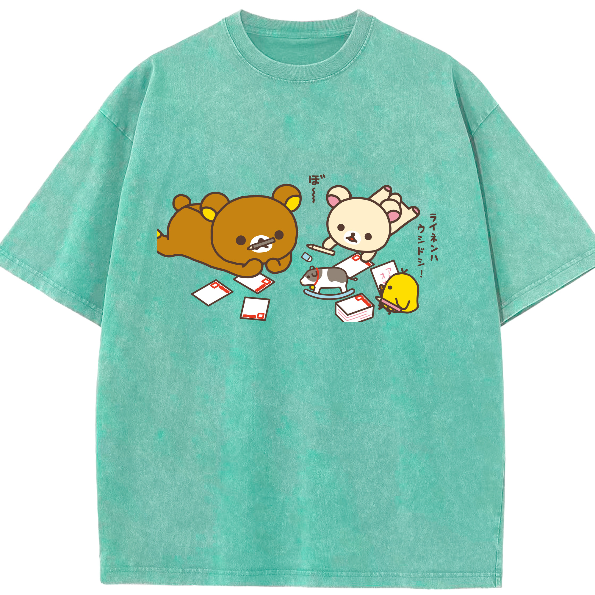 （画像用） リラックマ リラックマ キイロイトリ Rilakkuma Korilakkuma Kiiroitori 綿100% ヴィンテージ風 半袖Tシャツ（フロントプリント）